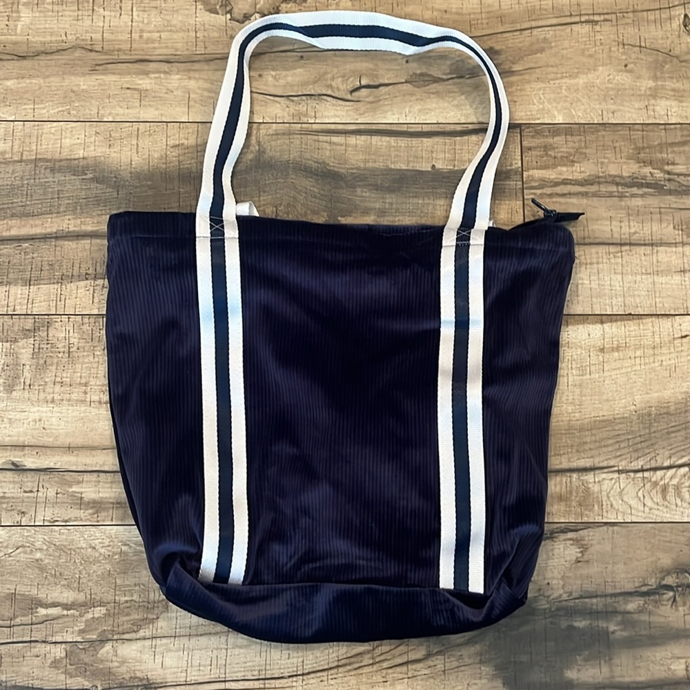 Navy Velour Ribbed Tote Book Bag - Picture 4 of 4